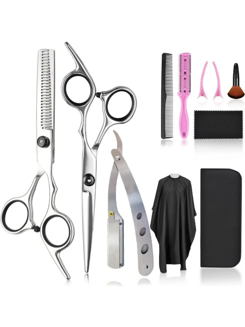 11 Pcs Professional Hair Cutting Tools Set - Scissors, Shears, Razor & Thinning
